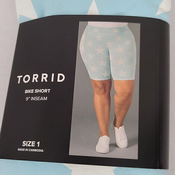 1X 14W 16W Torrid Blue & White Star Bike Shorts High Waist Stretch Loungewear - Picture 3 of 7